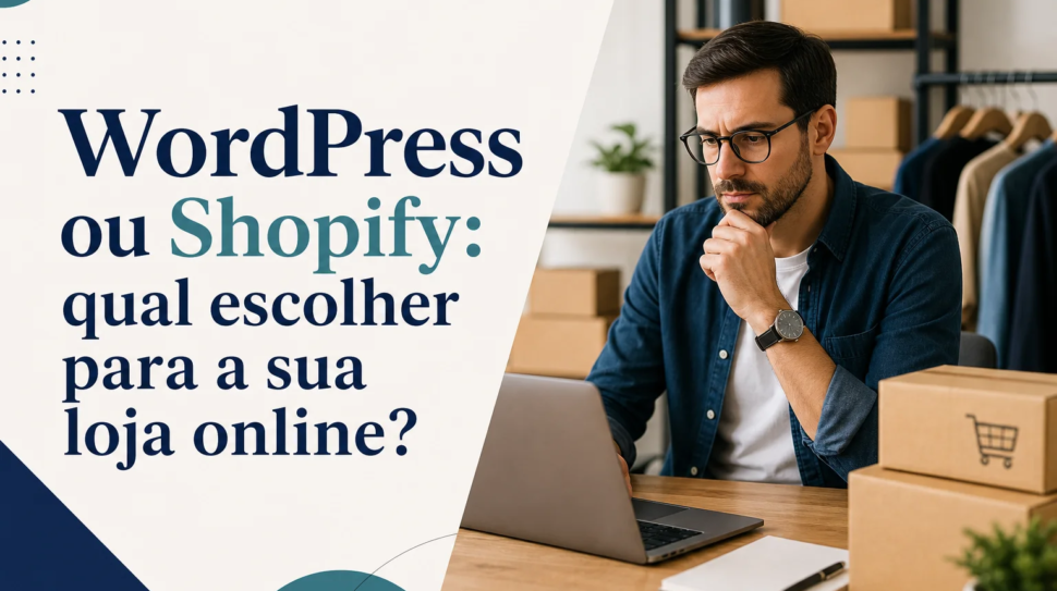 Capa editorial do artigo “WordPress ou Shopify: qual escolher para a sua loja online?”