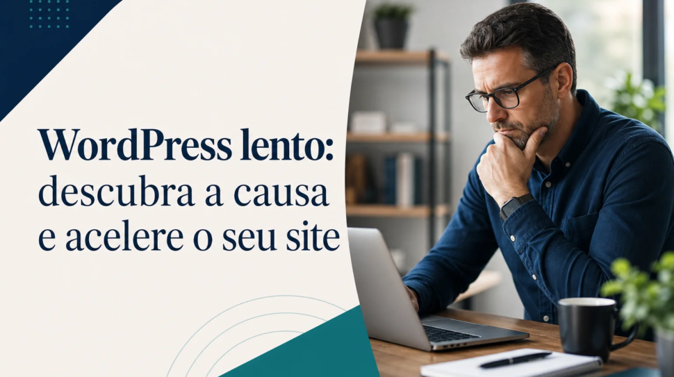 Capa editorial do artigo “WordPress lento: descubra a causa e acelere o seu site”