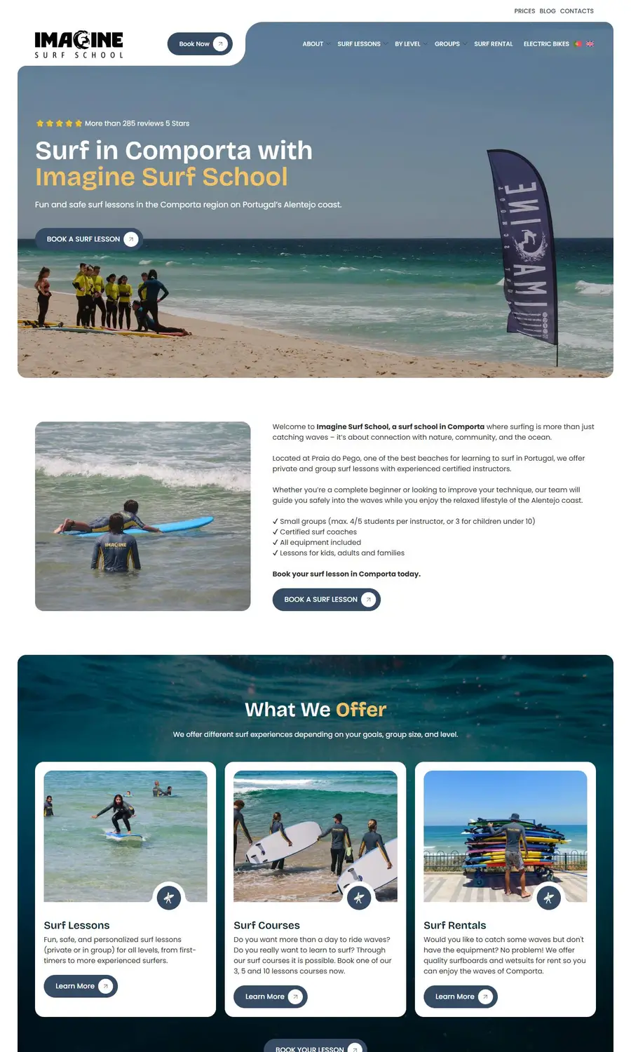 Site da Imagine Surf School